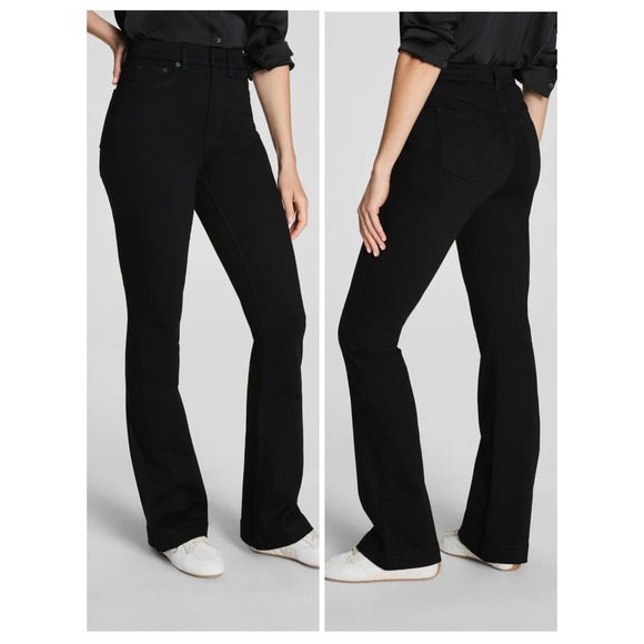 SPANX Denim - SPANX High Rise Flare Jeans Women 6 Regular Black Stretch Slimming Tummy Control